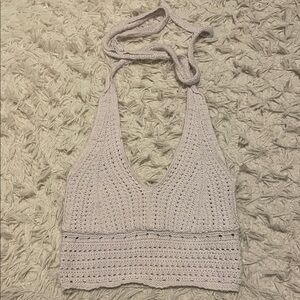 White Hollister Crochet Halter Top